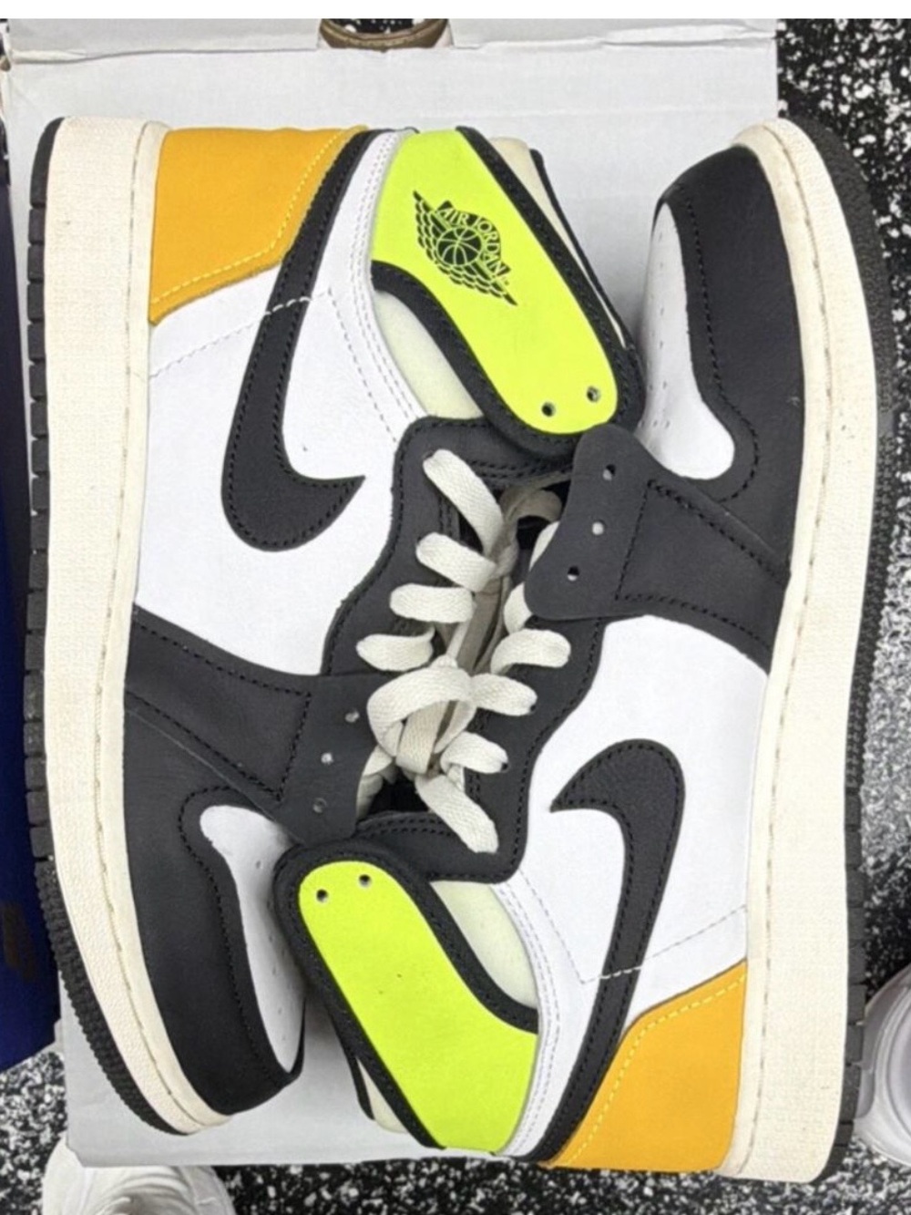 Nike Kids High-Top Sneakers in White, Black, Yellow & Neon Green